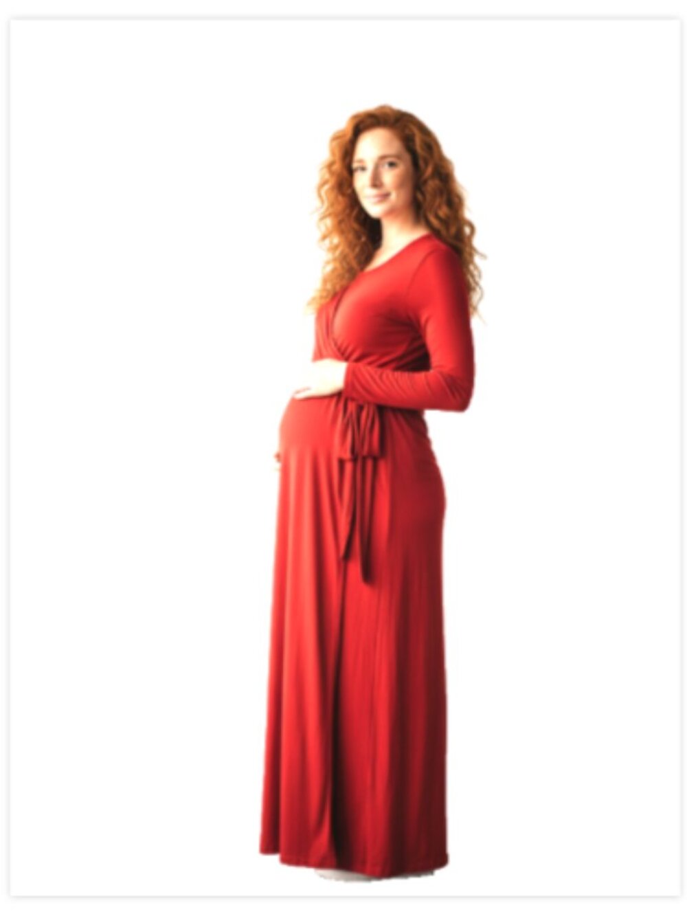 Times Two Womens Maternity Dress Size L Red Faux Wrap Long Sleeve NWT